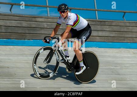 ASSEN, NETHERLANDS - JULY 23: Kirsten Wild of track cycling team Holland seen during a track training on the open oval  on July 23, 2020 in Assen, The Netherlands. Stock Photo