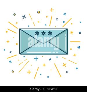Colored Christmas and New Year mail icon in thin line style. Holiday envelope with snowflakes symbol isolated on white background. Stock Vector