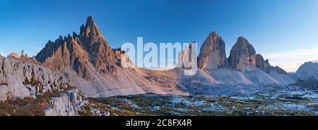 geography / travel, Italy, South Tyrol, mountain panorama from the Paternkofel and the three pinnacle , Additional-Rights-Clearance-Info-Not-Available Stock Photo