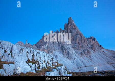 geography / travel, Italy, South Tyrol, the Paternkofel in the Sexten Dolomites in the twilight, Additional-Rights-Clearance-Info-Not-Available Stock Photo