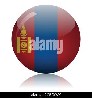 Mongolian flag glass ball on light mirror surface vector illustration Stock Vector