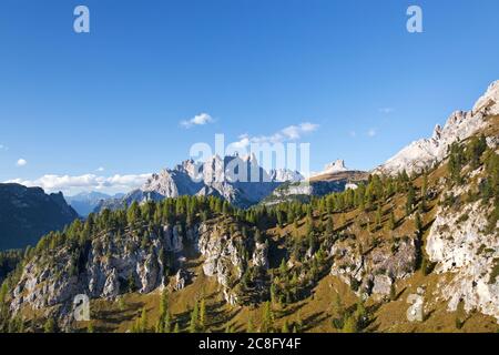 geography / travel, Italy, South Tyrol, view for the Monte Piana of the Cadini Group, Dolomites in Sou, Additional-Rights-Clearance-Info-Not-Available Stock Photo