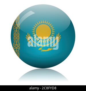 Kazakh flag glass ball on light mirror surface vector illustration Stock Vector