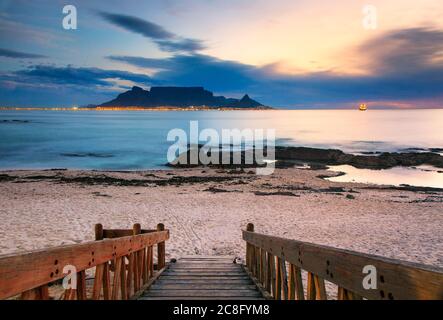 geography / travel, South Africa, A staircase leads to an empty beach with a wonderful view in Cape Town, No-Tourism-Advertising-Use Stock Photo