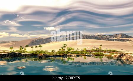 Beautiful natural background -African oasis 3d rendering Stock Photo