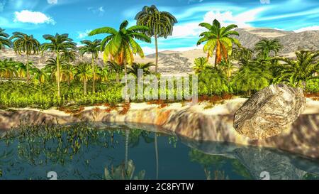 Beautiful natural background -African oasis 3d rendering Stock Photo