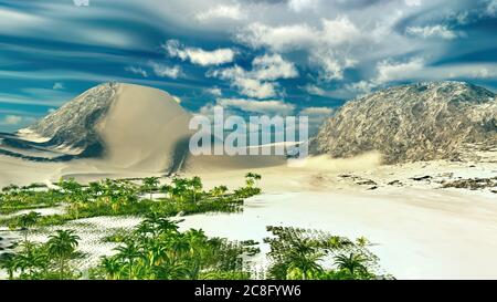 Beautiful natural background -African oasis 3d rendering Stock Photo