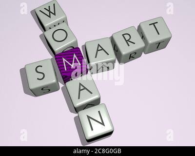 combination of smart woman built by cubic letters from the top perspective, excellent for the concept presentation. phone and illustration. 3D illustration Stock Photo
