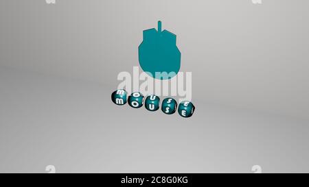 3D representation of cursor with icon on the wall and text arranged by ...