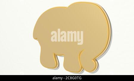 baby elephant on the wall. 3D illustration of metallic sculpture over a white background with mild texture. cute and child Stock Photo