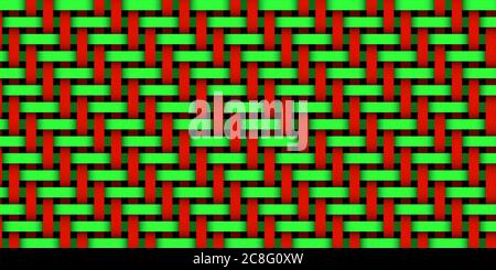 Red green checkered wicker background. Bright braided pattern. Realistic wide illustration. Template for web sites, sticker labels, wallpapers, banner Stock Photo