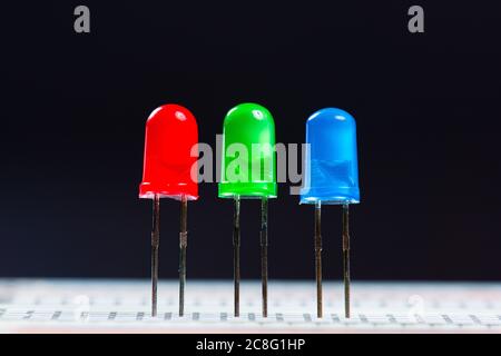 Red , green and blue LED diodes against a dark background. Stock Photo