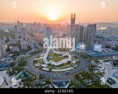 Cityscape of Optics Valley, Wuhan.Wuhan city  at night.Panoramic skyline and buildings in financial district. Stock Photo