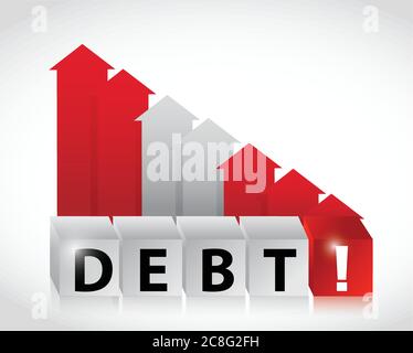 Debt increasing business graph falling illustration design over white Stock Vector