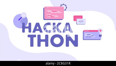 Hackathon illustration. Forum for software developers modern programming and coding. Stock Vector