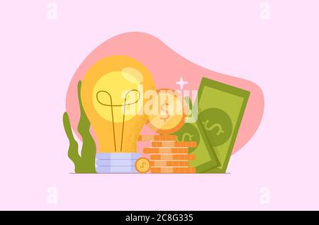 Fundraising crowdfunding illustration. Development of new business idea product launch. Stock Vector