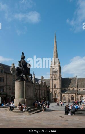Statue in the market square in front of St Nicholas Church, Durham, County Durham, England. Stock Photo
