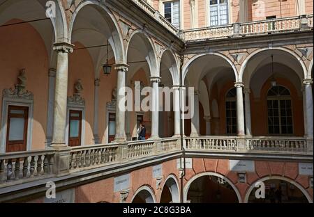 Detail of the 'Palazzo Doria tursi' traditional Italian courtyard in the historic centre of Genoa