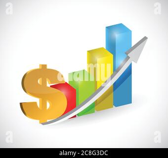 Currency symbol dollar business graph illustration design over white Stock Vector