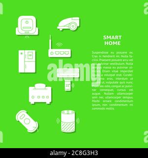 Smart home appliances banner template. Internet of things poster with place for text. House automation concept. Vector illustration. Stock Vector