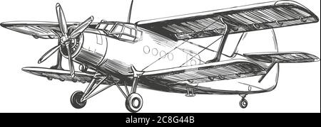 airplane vintage hand drawn vector llustration realistic sketch. Stock Vector