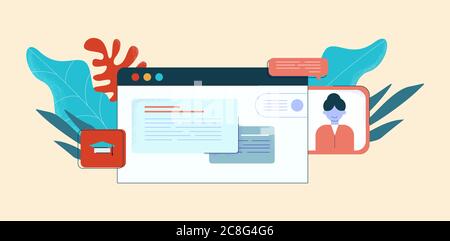 Online courses illustration. Web based learning at distance electronic knowledge technologies Stock Vector