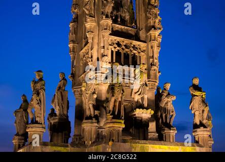 Kranner's fountain, Park of National Awakening, Prague, Czech Republic / Czechia - historical landmark made in style of gothic revival. Blue sky durin Stock Photo