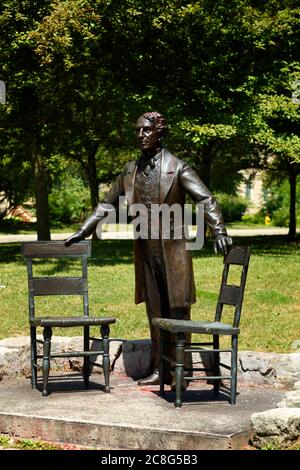 Baden Ontario Canada. Statue of Sir John A. MacDonald Prime Minister of Canada by artist Ruth Abernethy. Stock Photo