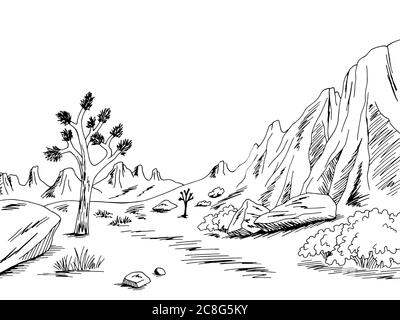 Desert graphic black white landscape sketch illustration vector Stock Vector