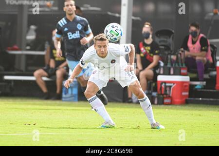 Orlando Florida USA. 23rd July 2020. Chicago Fire midfielder Frankowski, Przemyslaw #11 makes a header during the MLS is Back Tournament at ESPN Wild World of Sports in Orlando Florida on Wednesday July 23, 2020.  Photo Credit:  Marty Jean-Louis Credit: Marty Jean-Louis/Alamy Live News Stock Photo