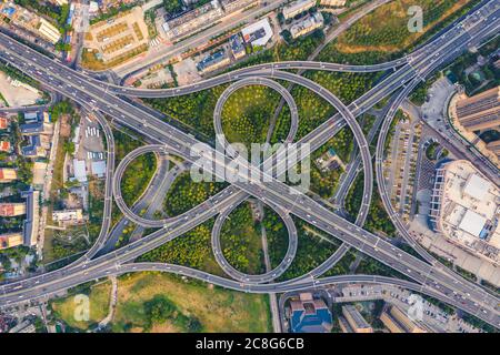 An overpass bridged the highway of wuhan Stock Photo