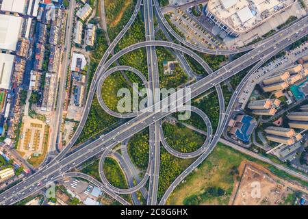 An overpass bridged the highway of wuhan Stock Photo