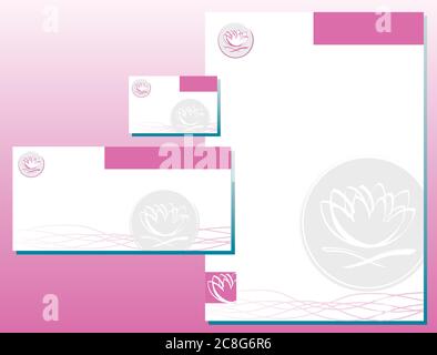 Corporate Identity Set - Lotus Flower Pink / Gray - Business Templates Stock Vector