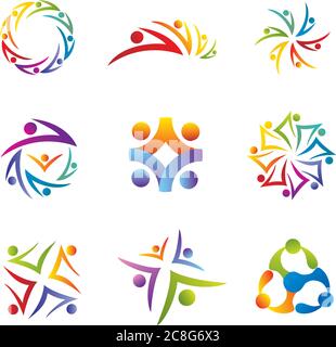 Set of Community / People / Social Network Icons - Rainbow Colors Stock Vector