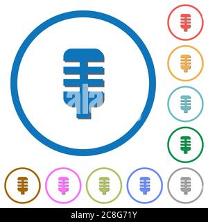 Microphone flat color vector icons with shadows in round outlines on white background Stock Vector