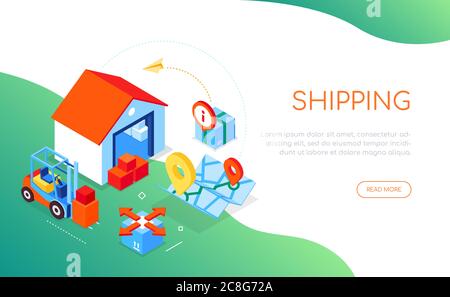 Shipping service - modern colorful isometric web banner Stock Vector