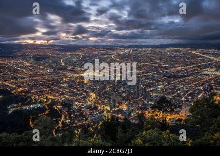 View from Cerro Monserrate at twilight over the city of Bogota Stock Photo