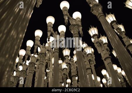 An art installation in Los Angeles with the name 'Urban lights'. Famous tourist attraction.
