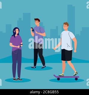 young people doing activities outdoor Stock Vector