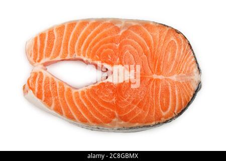 Raw salmon steak isolated on white background. Fresh fish piece Stock ...