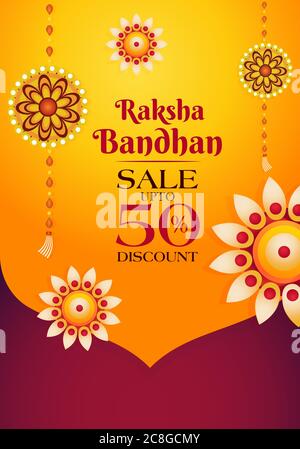 Raksha Bandhan sale banner, rakhi sale with amazing deals, save upto 50% poster, vector illustration Stock Vector