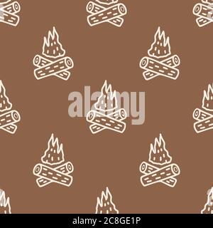 Seamless background gender neutral baby campfire pattern. Simple whimsical minimal earthy 2 tone color. Kids nursery wallpaper or boho camping fashion Stock Vector