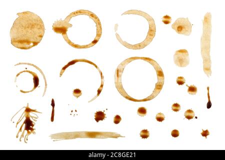collection of real coffee stains isolated on white Stock Photo