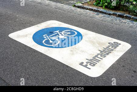 A bicycle road (Fahrradstrasse) is a road intended for bicycle traffic. It is intended to increase the attractiveness of cycling and create advantages Stock Photo