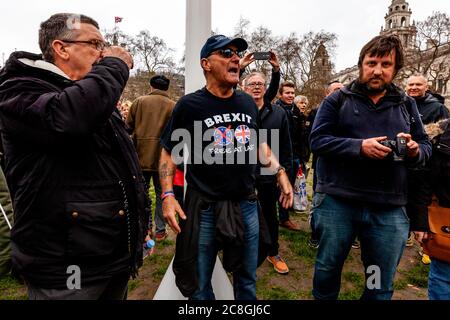 Brexit Supporters Confront Pro Eu Supporters In Parliament Square On The Day Great Britain Is Due To Leave The European Union, London, UK. Stock Photo