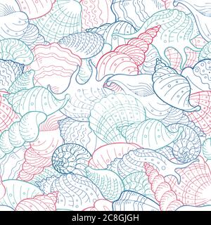 Shell graphic color seamless pattern background sketch illustration vector Stock Vector