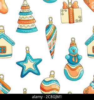 Christmas balls graphic new year color seamless pattern background sketch illustration vector Stock Vector