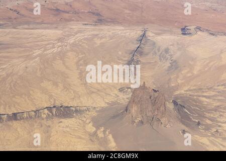Aerial View of Shiprock Rock Formation, New Mexico, USA Stock Photo