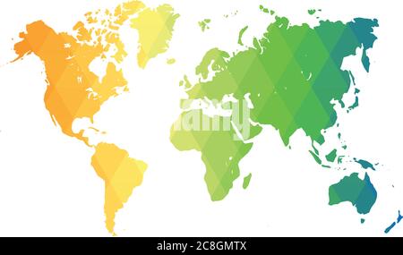 Map of World. Multicolor low poly gradient of rhombus shapes. Modern vector polygonal design. Stock Vector