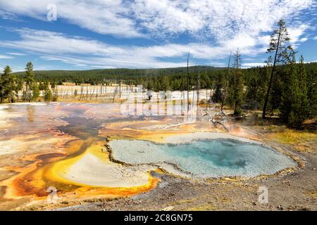 The firehole spring geyser in Yellowstone National Park. Stock Photo